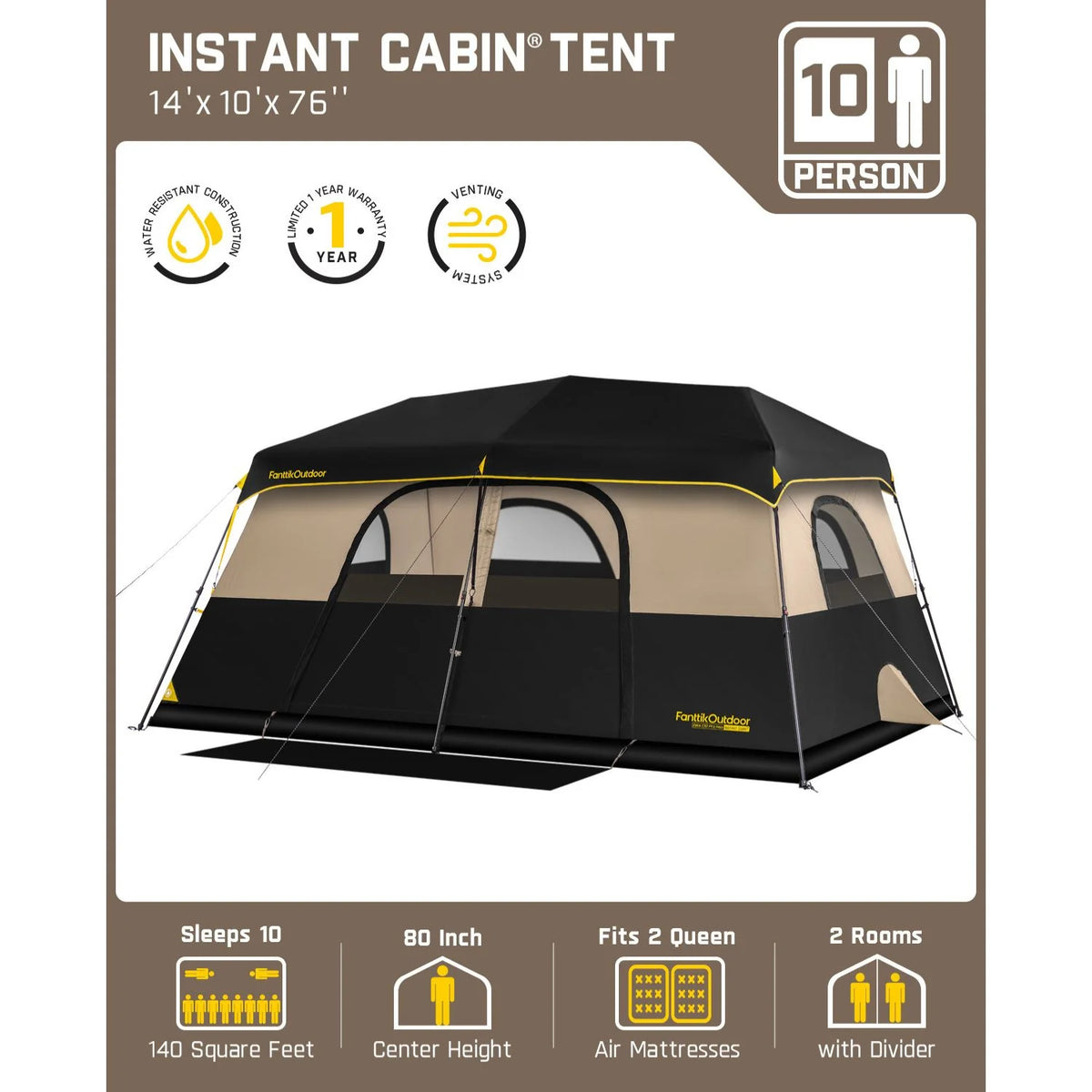 FanttikOutdoor Zeta C10 Pro Max 10 Person Camping Tent