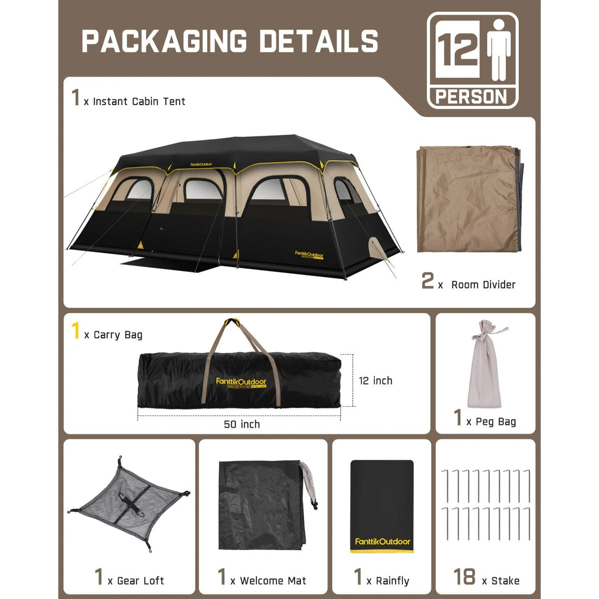 FanttikOutdoor Zeta C12 Pro Max 12 Person Camping Tent