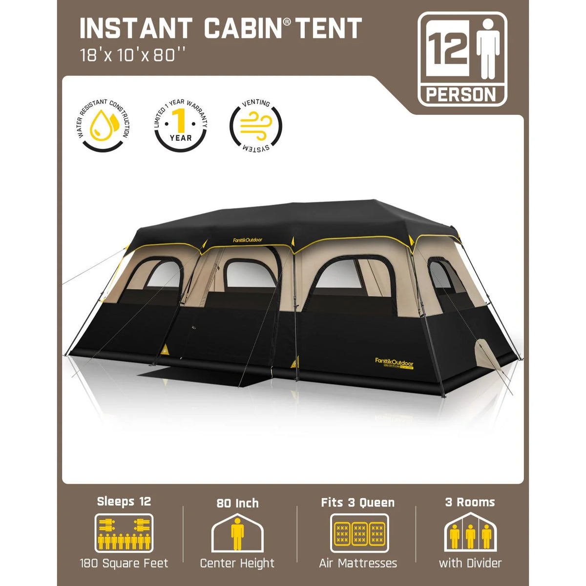 FanttikOutdoor Zeta C12 Pro Max 12 Person Camping Tent